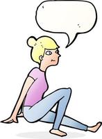 cartoon woman sitting with speech bubble vector