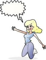 cartoon jumping woman with speech bubble vector