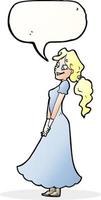 cartoon pretty woman in dress with speech bubble vector