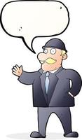 cartoon sensible business man in bowler hat with speech bubble vector