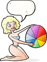 cartoon bikini girl with beach ball with speech bubble vector