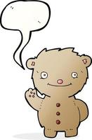 cartoon waving teddy bear with speech bubble vector