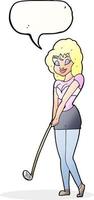 caricatura, mujer, juego, golf, con, burbuja del discurso vector