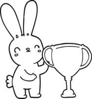 cute cartoon rabbit with sports trophy cup vector