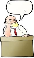 cartoon bored man at desk with speech bubble vector