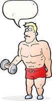 cartoon man lifting weights with speech bubble vector