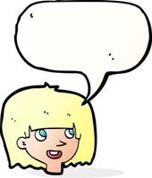 cartoon happy female face with speech bubble vector