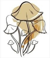 Mushroom family honey agaric in line art style on a gray background. Vector hand-drawn illustration. Isolated elements on a white background.