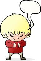 cartoon shy boy with speech bubble vector