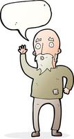 cartoon old man waving with speech bubble vector