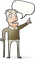 cartoon old man with walking stick with speech bubble vector