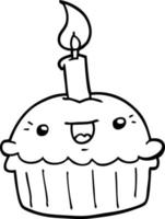 cartoon cupcake with candle vector