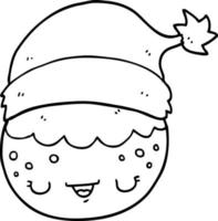 cartoon christmas pudding wearing santa hat vector