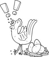 pollo de dibujos animados poniendo huevo vector