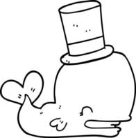 ballena de dibujos animados con sombrero de copa vector