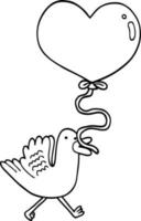 cartoon bird with heart balloon vector