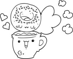 cute cartoon donut and coffee vector