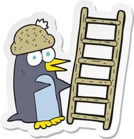 sticker of a cartoon penguin with ladder vector