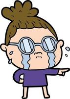 cartoon crying woman wearing spectacles vector