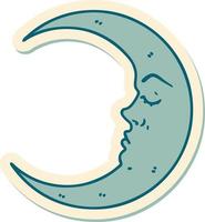 sticker of tattoo in traditional style of a crescent moon vector