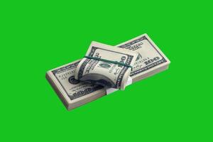 Bundle of US dollar bills isolated on chroma keyer green. Pack of american money with high resolution on perfect green mask photo