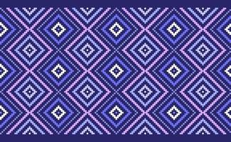 Geometric ethnic pattern, Vector embroidery background, Purple and white Cross stitch traditional style