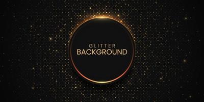 Abstract black circle shape with golden glowing frame, glittering particles and light effect vector