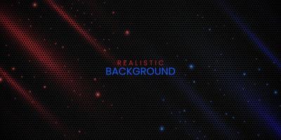 Realistic hexagonal pattern in dark background with red and blue light effect and glitters vector