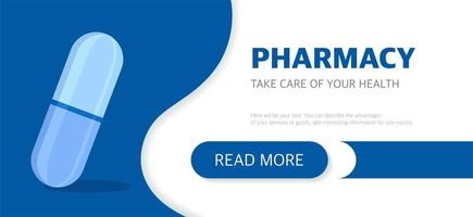 página de inicio del sitio web de la farmacia. el concepto de medicina y salud. ilustración vectorial en un estilo plano sobre un fondo azul vector