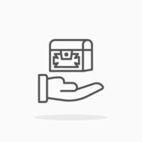 Hand Present Treasure Box line icon style. Editable stroke and pixel perfect. Can used for digital product, presentation, UI and many more. vector