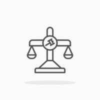 estilo de icono de línea de justicia de equilibrio de ley. trazo editable y píxel perfecto. se puede utilizar para productos digitales, presentaciones, ui y muchos más. vector