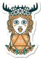 sticker of a human druid with natural twenty dice roll vector