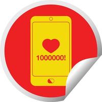 mobile phone showing 1000000 likes circular peeling sticker vector