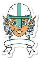 sticker of a elf fighter character face with banner vector