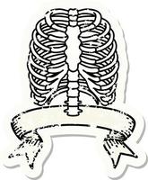 worn old sticker with banner of a rib cage vector