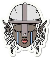 sticker of a crying elven fighter character face vector