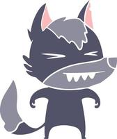 angry wolf flat color style cartoon vector