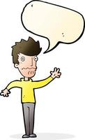 cartoon worried man reaching out with speech bubble vector