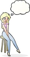 cartoon pretty girl on stool with thought bubble vector