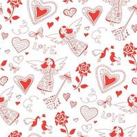 Valentines day card, ornate background. Seamless hand drawn pattern background. vector