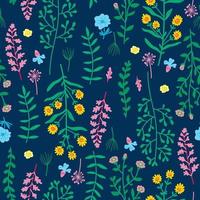 Amazing floral vector seamless pattern of vibrant colorful vintage flowers