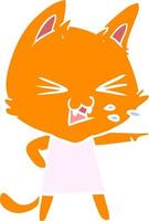 flat color style cartoon cat hissing vector