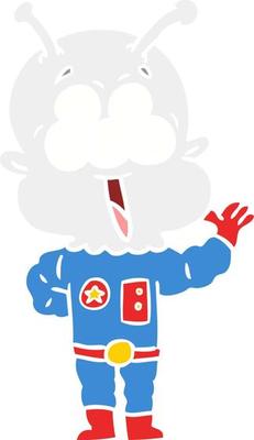 happy flat color style cartoon alien waving