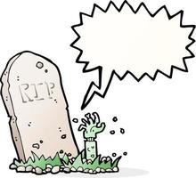 cartoon zombie rising from grave with speech bubble vector