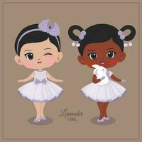 Couple of cute lavender girl illustration vector