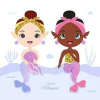 couple of glitter little mermaid illustration vector