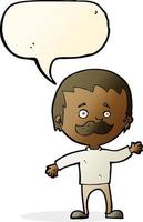 cartoon man with mustache waving with speech bubble vector