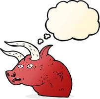 caricatura, enojado, toro, cabeza, con, burbuja del pensamiento vector