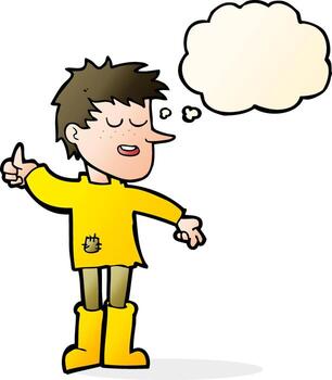 cartoon poor boy with positive attitude with thought bubble vector