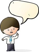 cartoon worried school boy raising hand with speech bubble vector